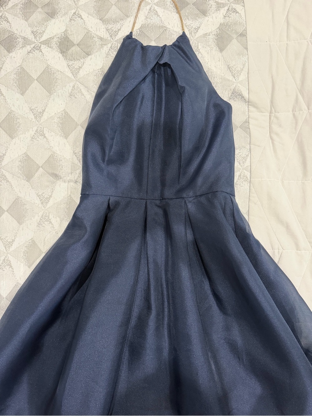 Navy Halter Fit-and-Flare Evening Dress